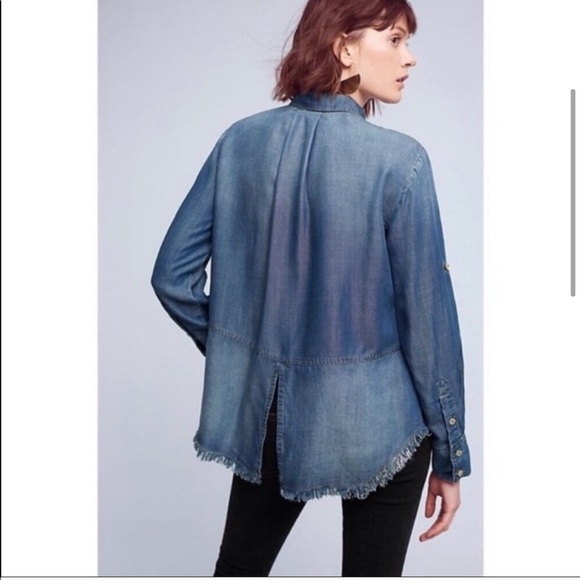 cloth & stone Chambray Raw Hem Button Shirt Blue S - Picture 11 of 11